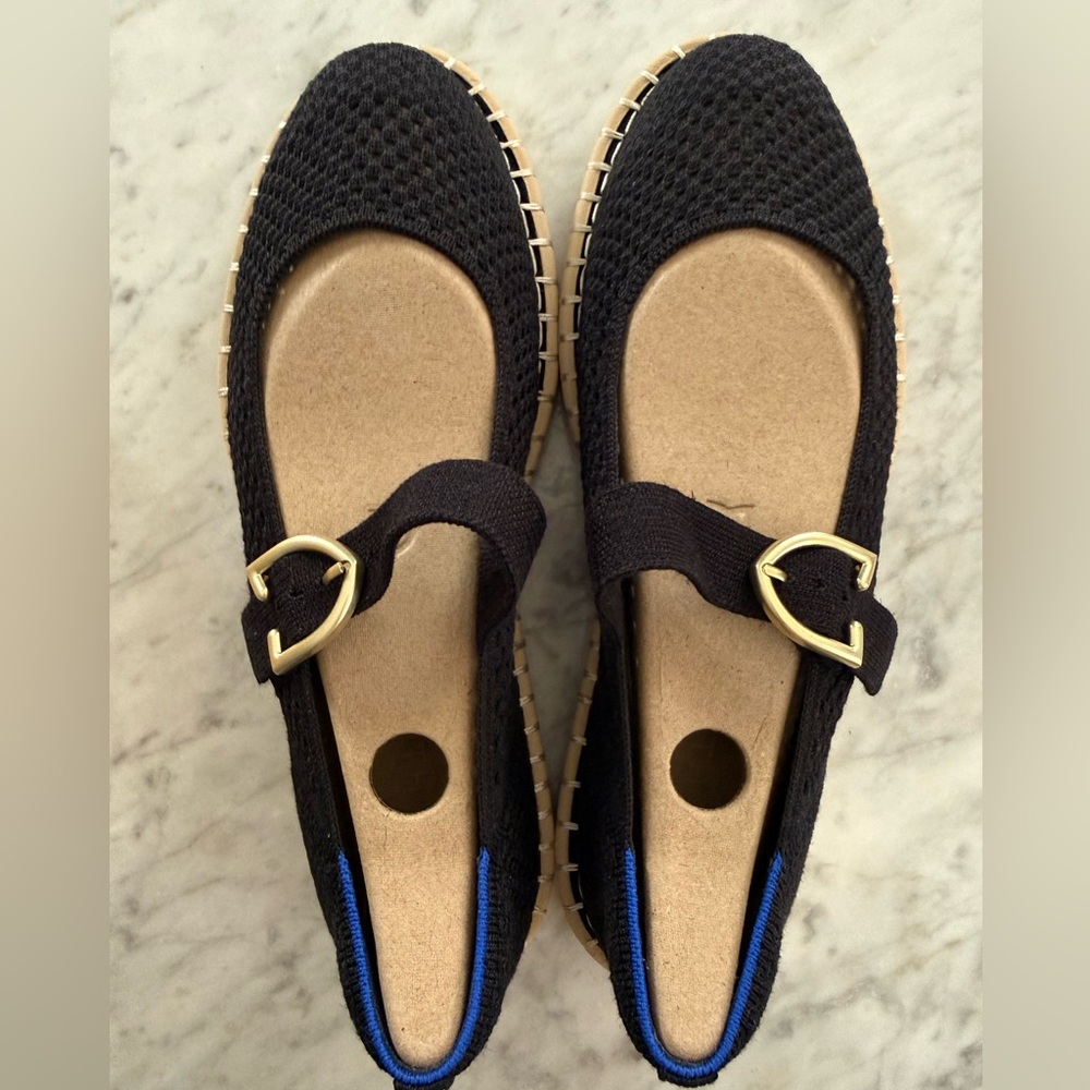 NWT Rothy's The Espadrille Mary Jane - Black/Gold